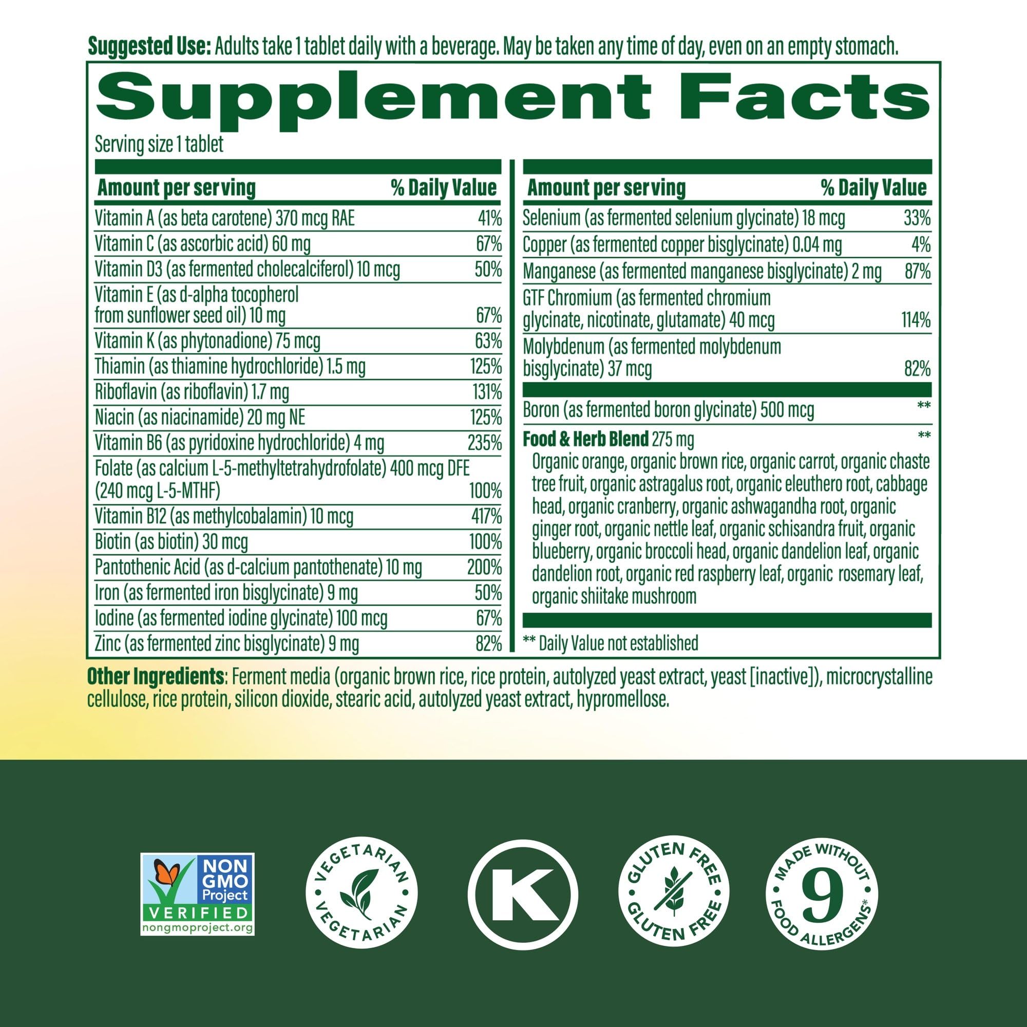 MegaFood ingredientes de alimentos reales como arándano y brócoli para nutrientes