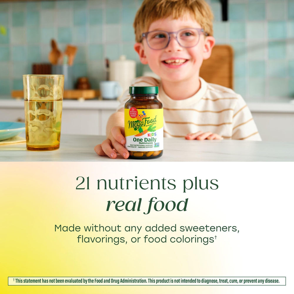 MegaFood ingredientes reales como naranja y arándano para naturalidad
