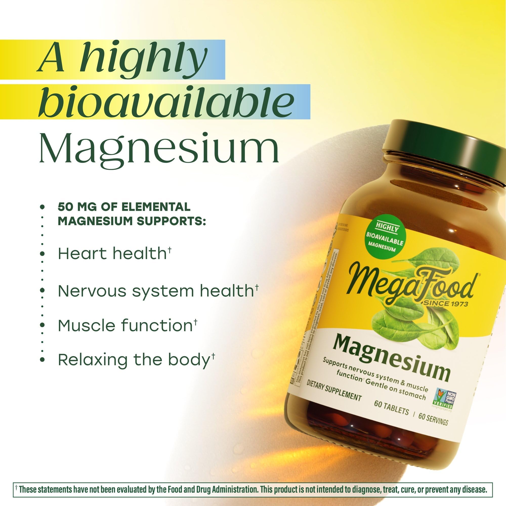 MegaFood espinaca real como ingrediente visible que aporta magnesio natural