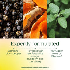 MegaFood mezcla de ingredientes: cúrcuma, cereza ácida y frutos rojos beneficiosos
