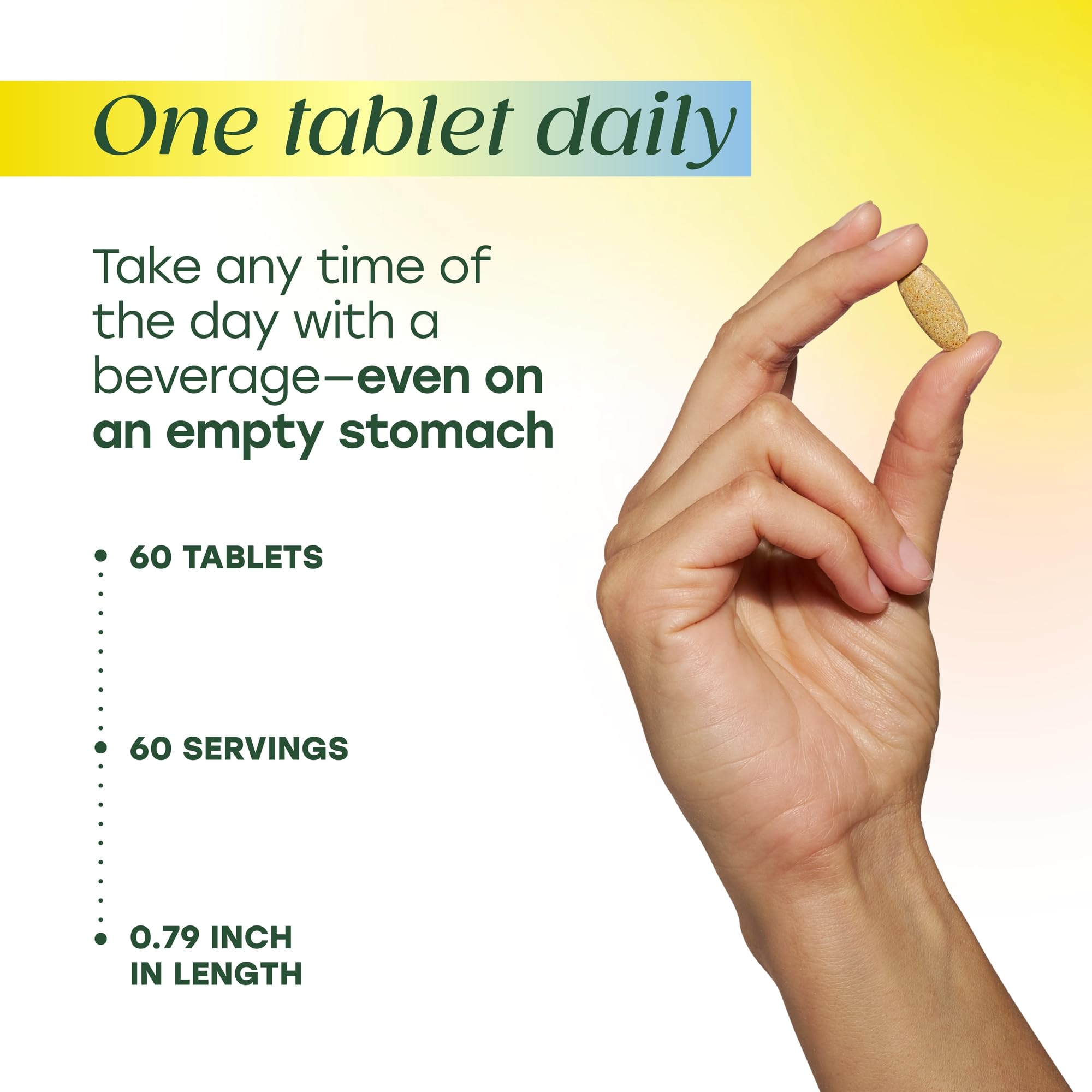 MegaFood tabletas en botella abierta que muestran cantidad real