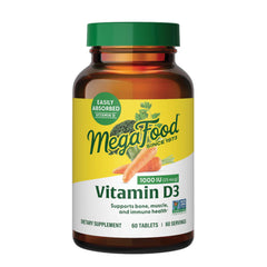 MegaFood envase frontal mostrando vitamina D3 1000 IU y beneficio óseo
