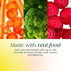 MegaFood etiqueta con instrucciones y certificaciones que inspira confianza