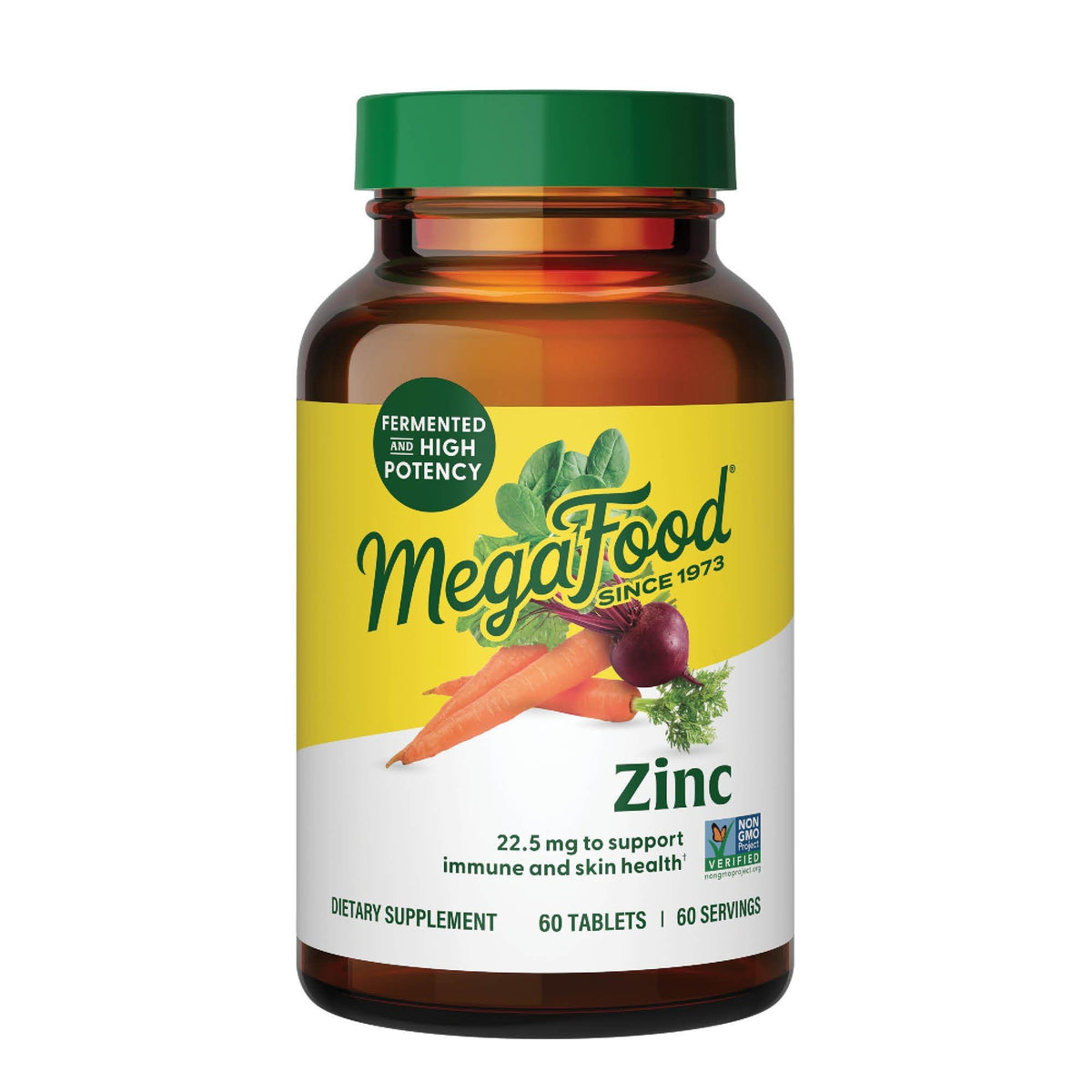 MegaFood envase frontal mostrando zinc bisglycinate y beneficios claros