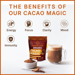 MEGAPLANTS textura del polvo Cacao Magic, cacao fino y mezcla homogénea beneficiosa