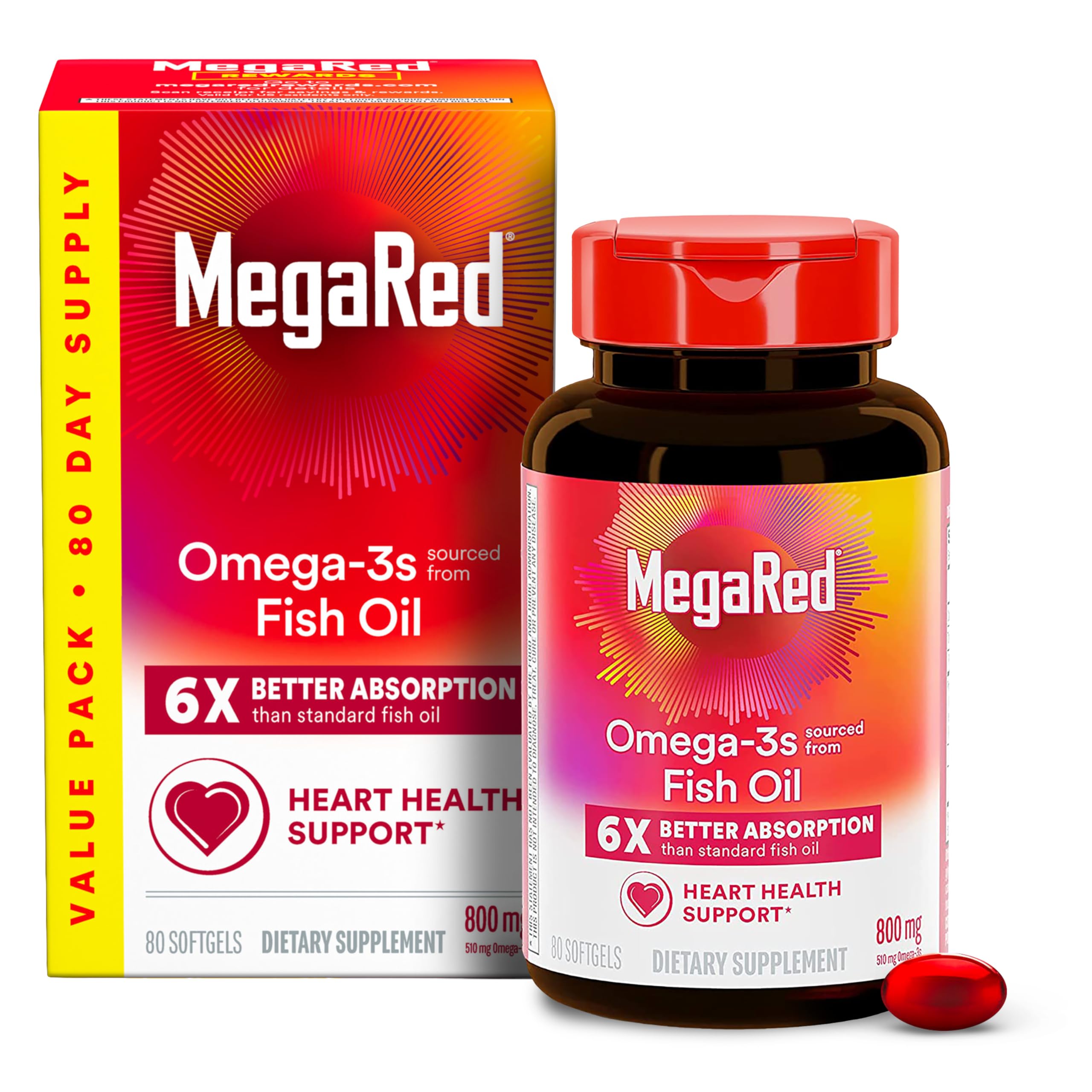 MegaRed envase frontal mostrando 80 cápsulas y beneficios de absorción