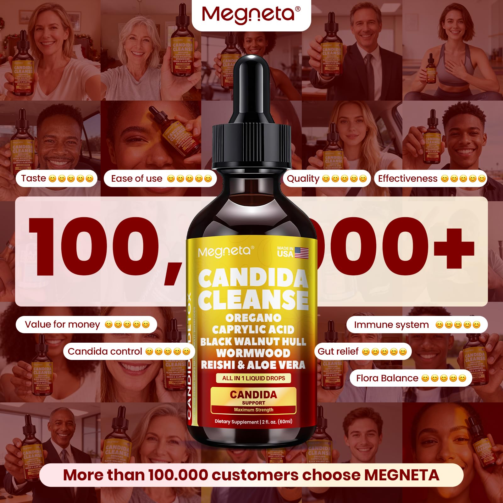 MEGNETA ingredientes herbales dispuestos para señalar origen vegetal