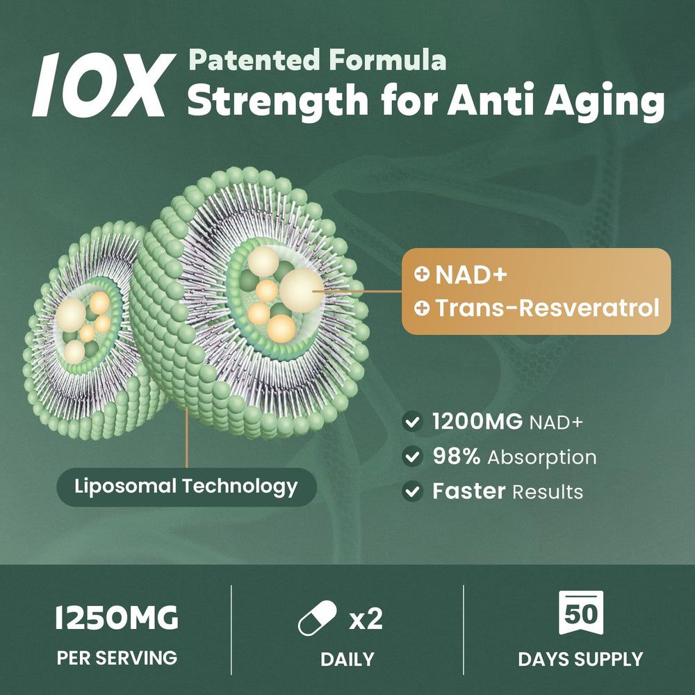 MEGNETA ingredientes en primer plano destacando NAD+ y trans-resveratrol