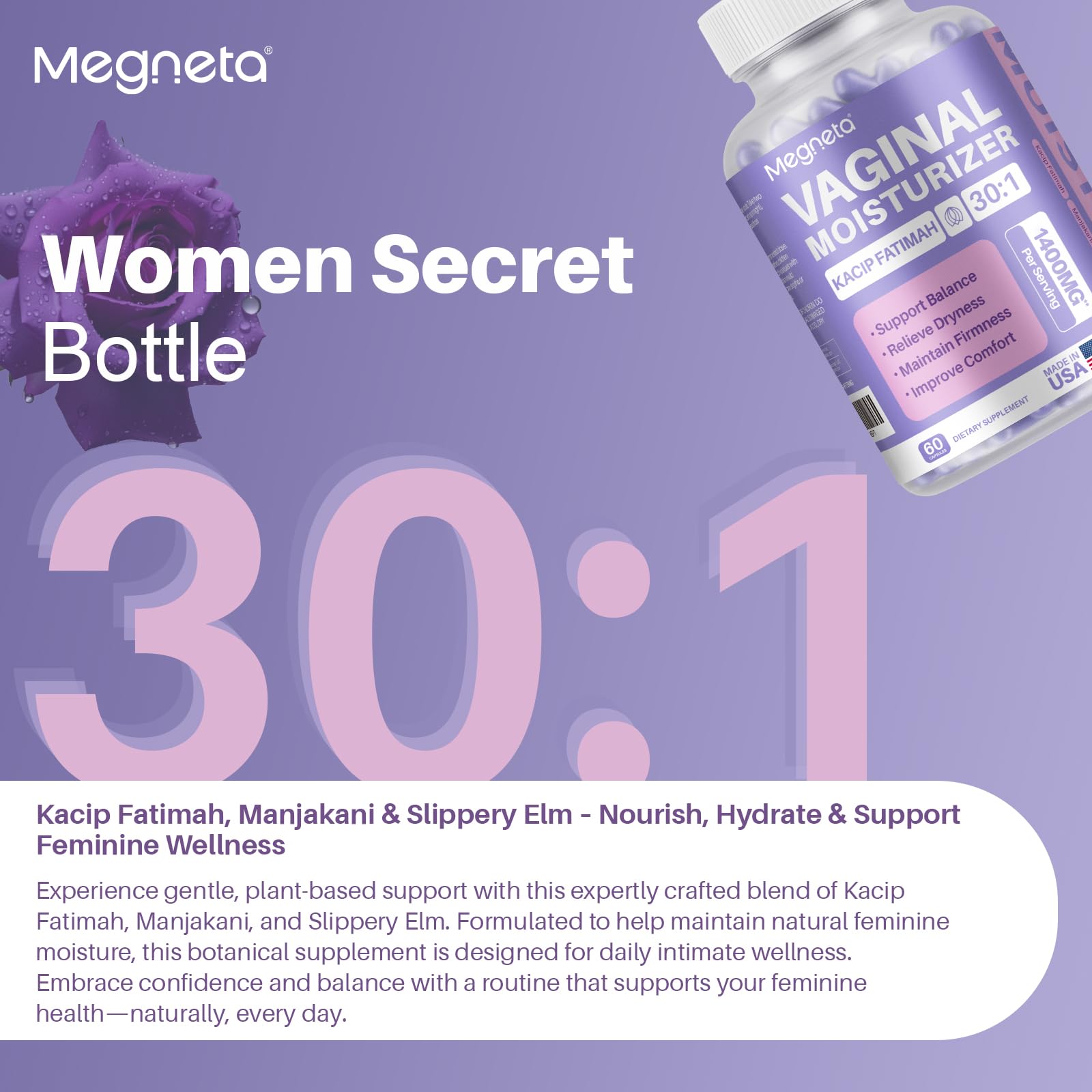 MEGNETA botella junto a un vaso, mostrando facilidad de uso diario