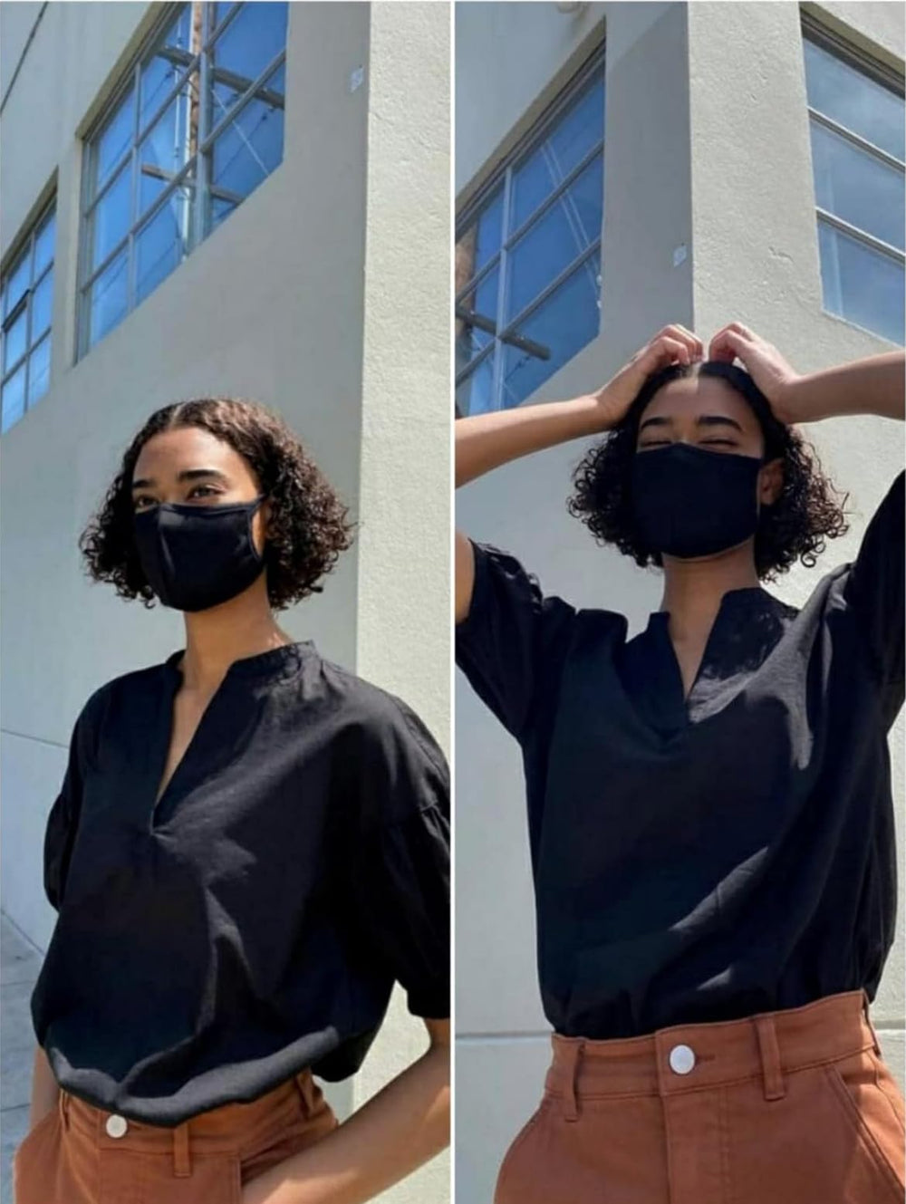 Melanzy Organics las tres mascarillas en negro, carbón y gris combinan con cualquier look