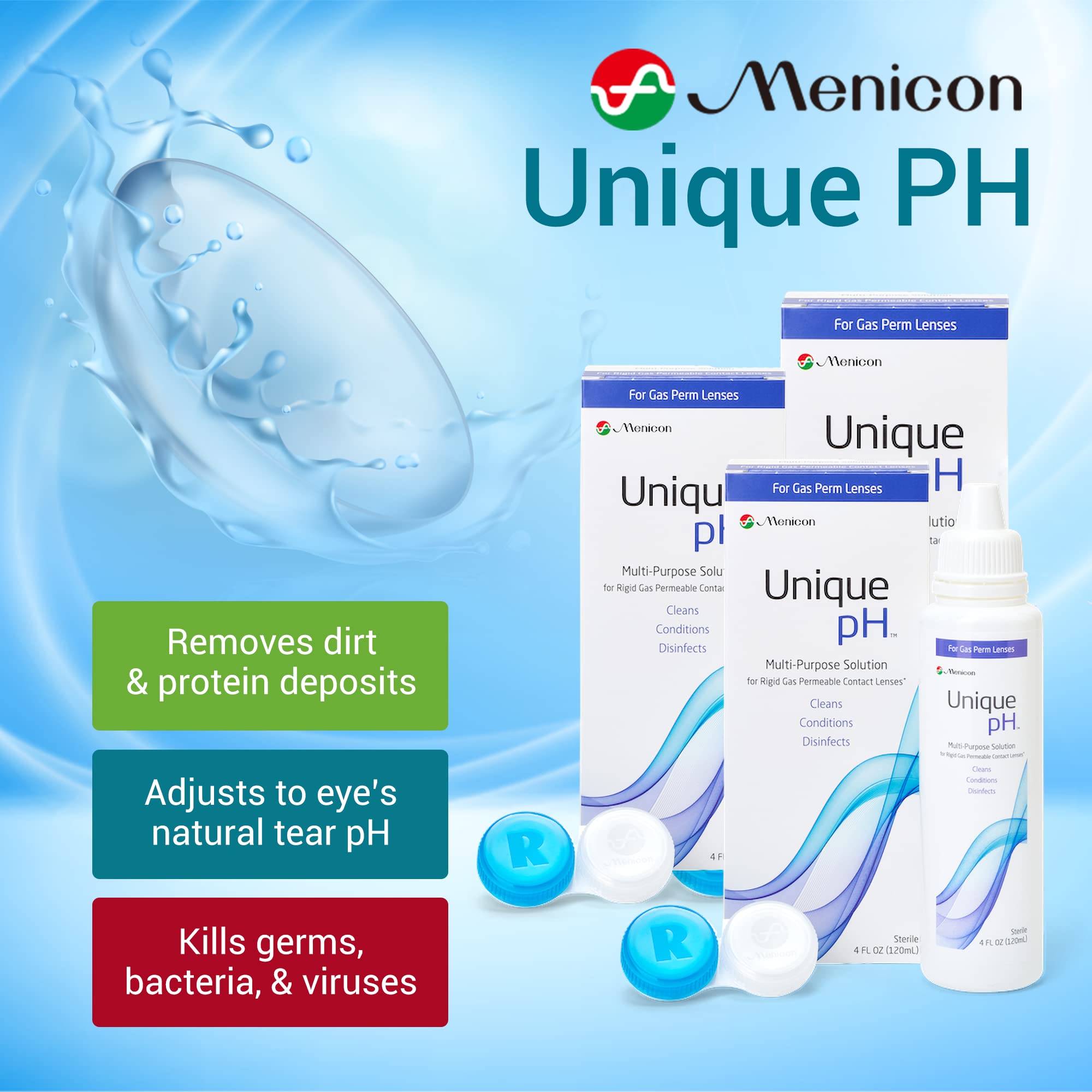 Menicon primer plano de la textura de la solución, humectación visible