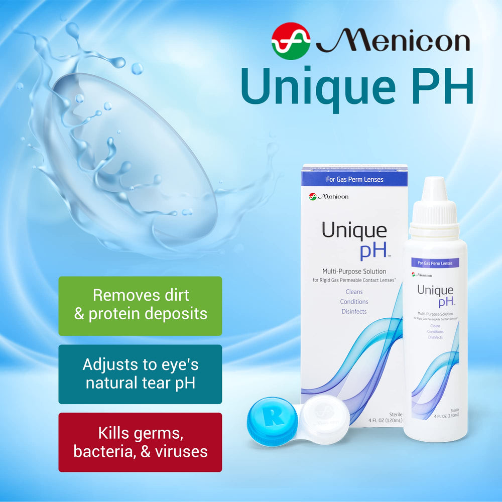Menicon Unique pH detalle de etiqueta con instrucciones claras y beneficios visibles