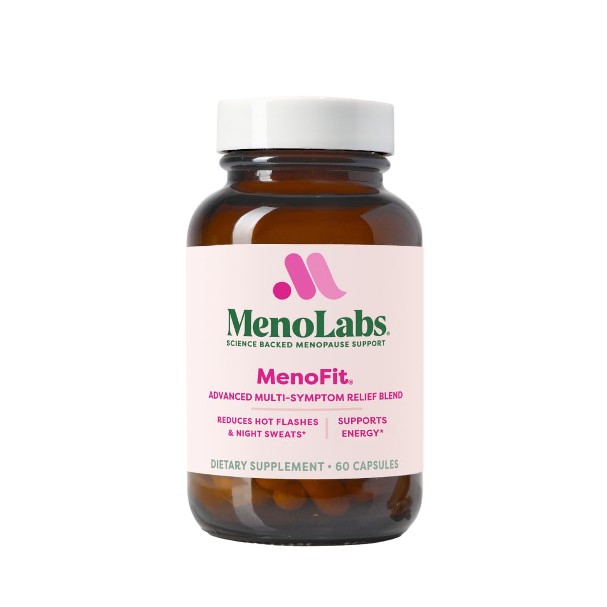MENOLABS MenoFit frasco frontal mostrando el diseño y beneficios