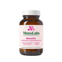 MENOLABS MenoFit frasco frontal mostrando el diseño y beneficios