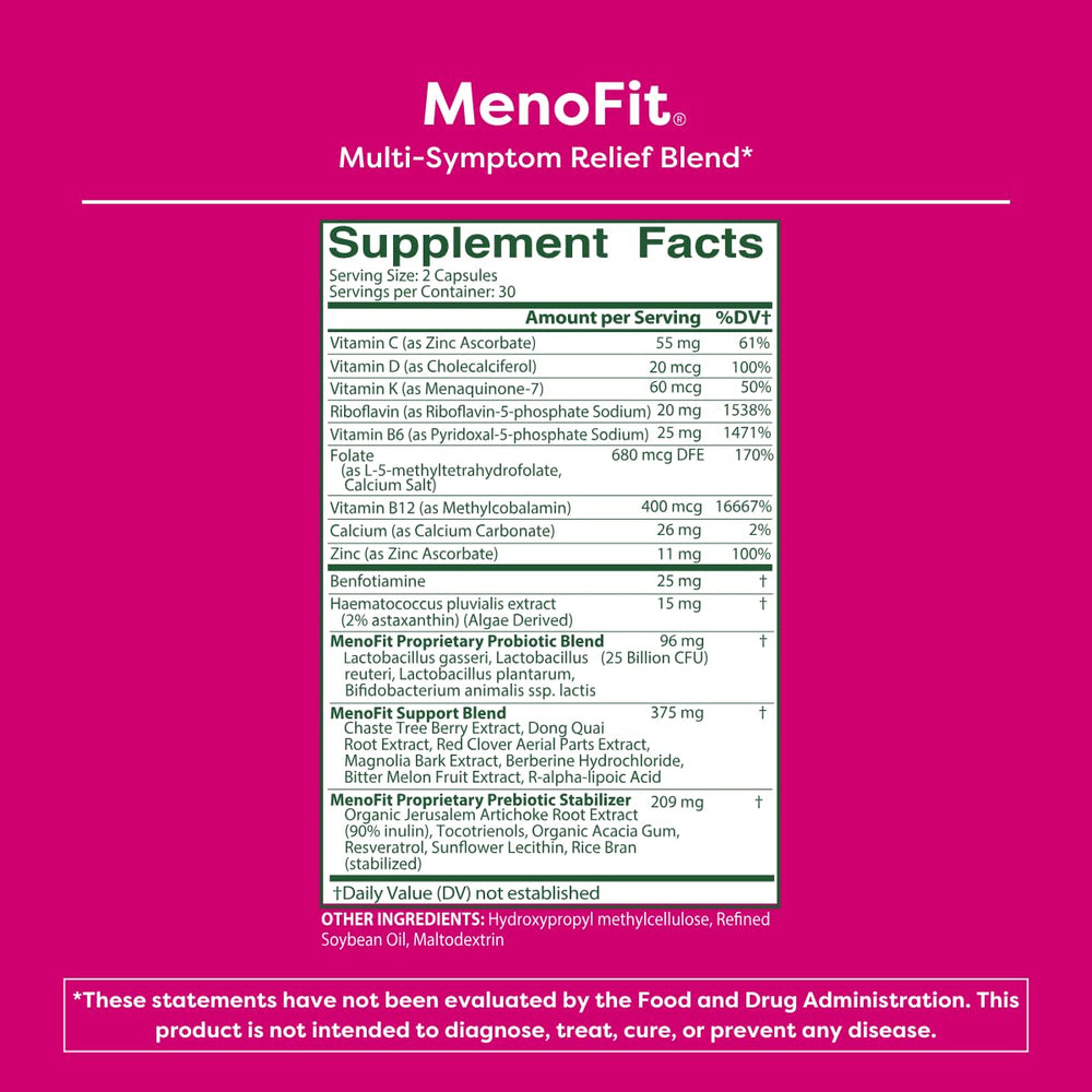 MENOLABS MenoFit mujer tomando cápsula en la mañana para apoyo diario