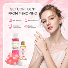 MENOMINO mujer usando el wash en la ducha sensación fresca y cómoda