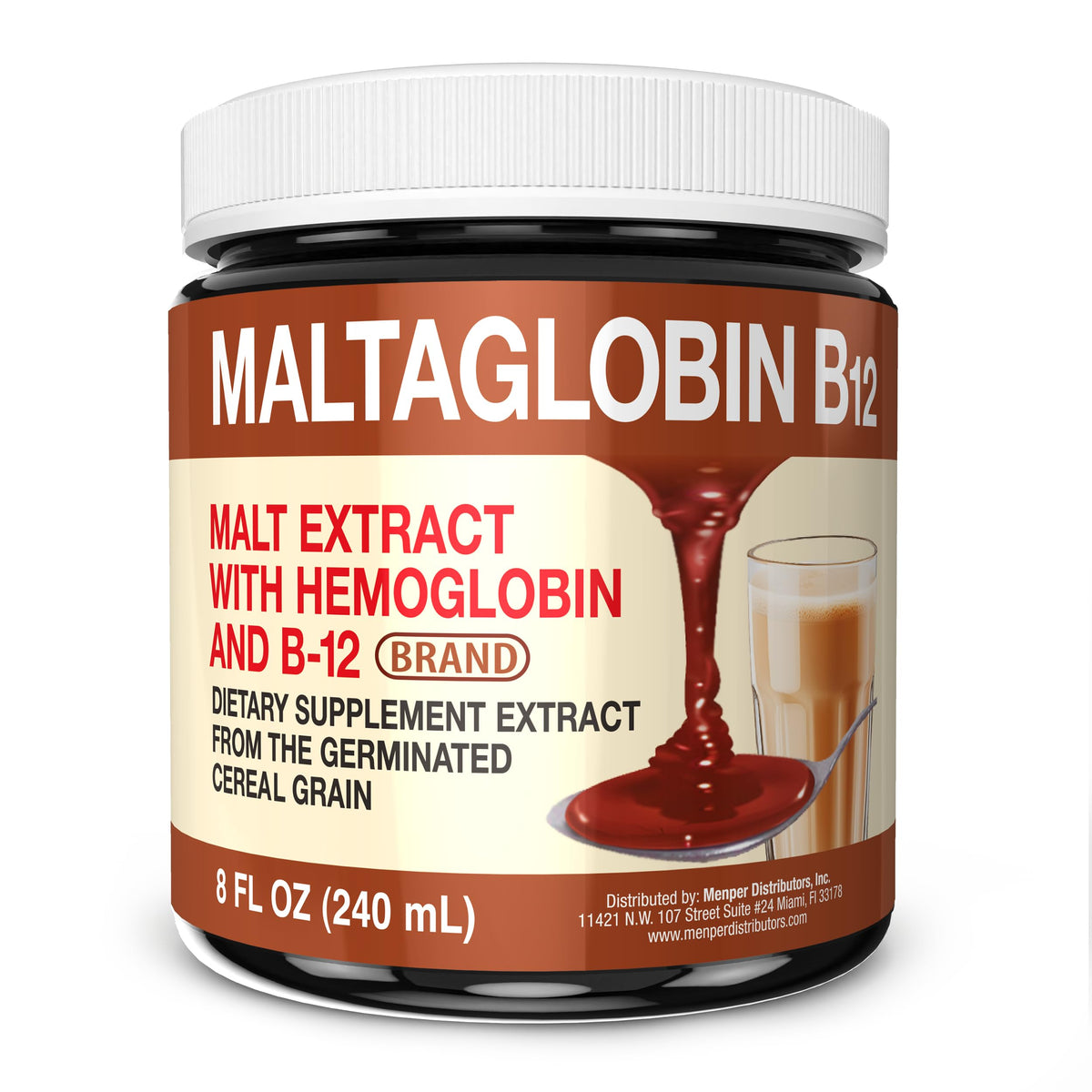 Menper Maltaglobin frasco frontal mostrando etiqueta y beneficio de energía