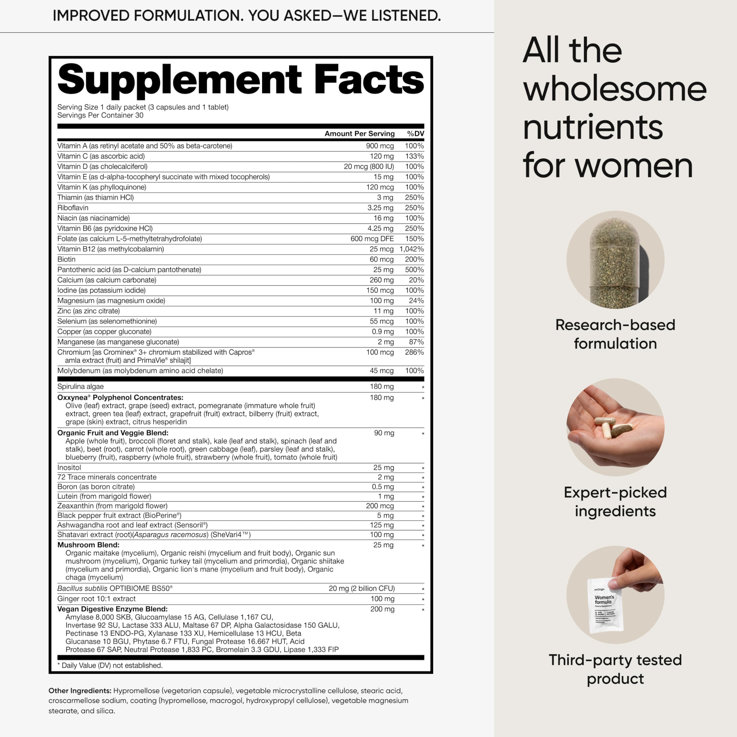 meOrigin etiqueta con lista de ingredientes para transparencia y confianza