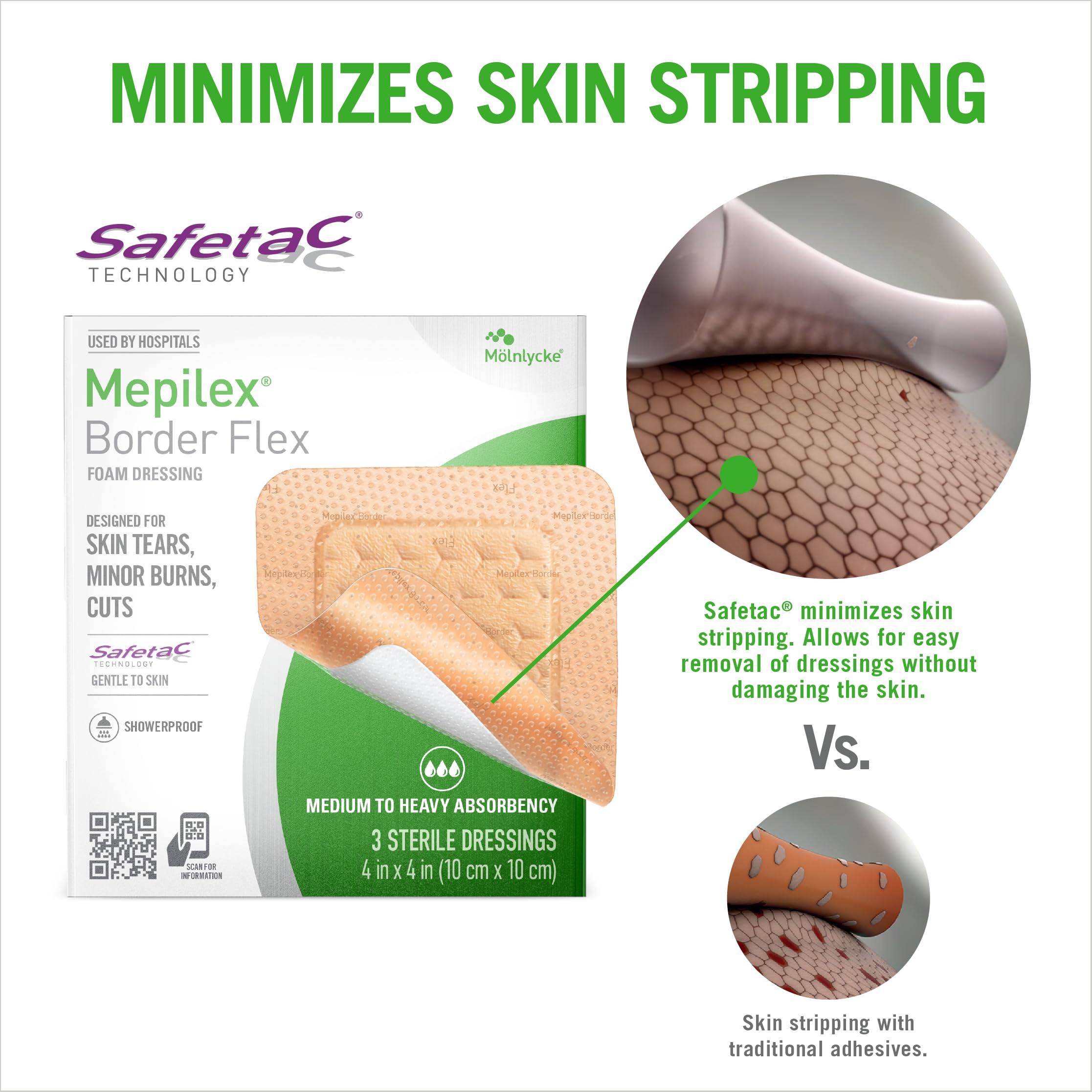 mepilex apósito aplicado en antebrazo ofreciendo protección cómoda