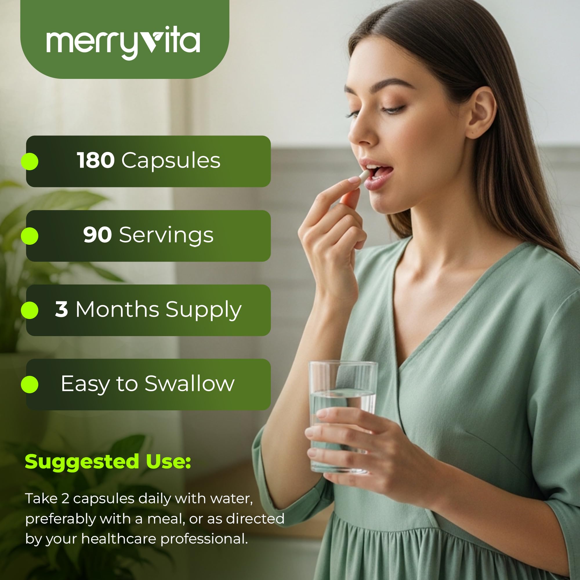 MERRY VITA etiqueta con ingredientes y ventaja de transparencia y calidad