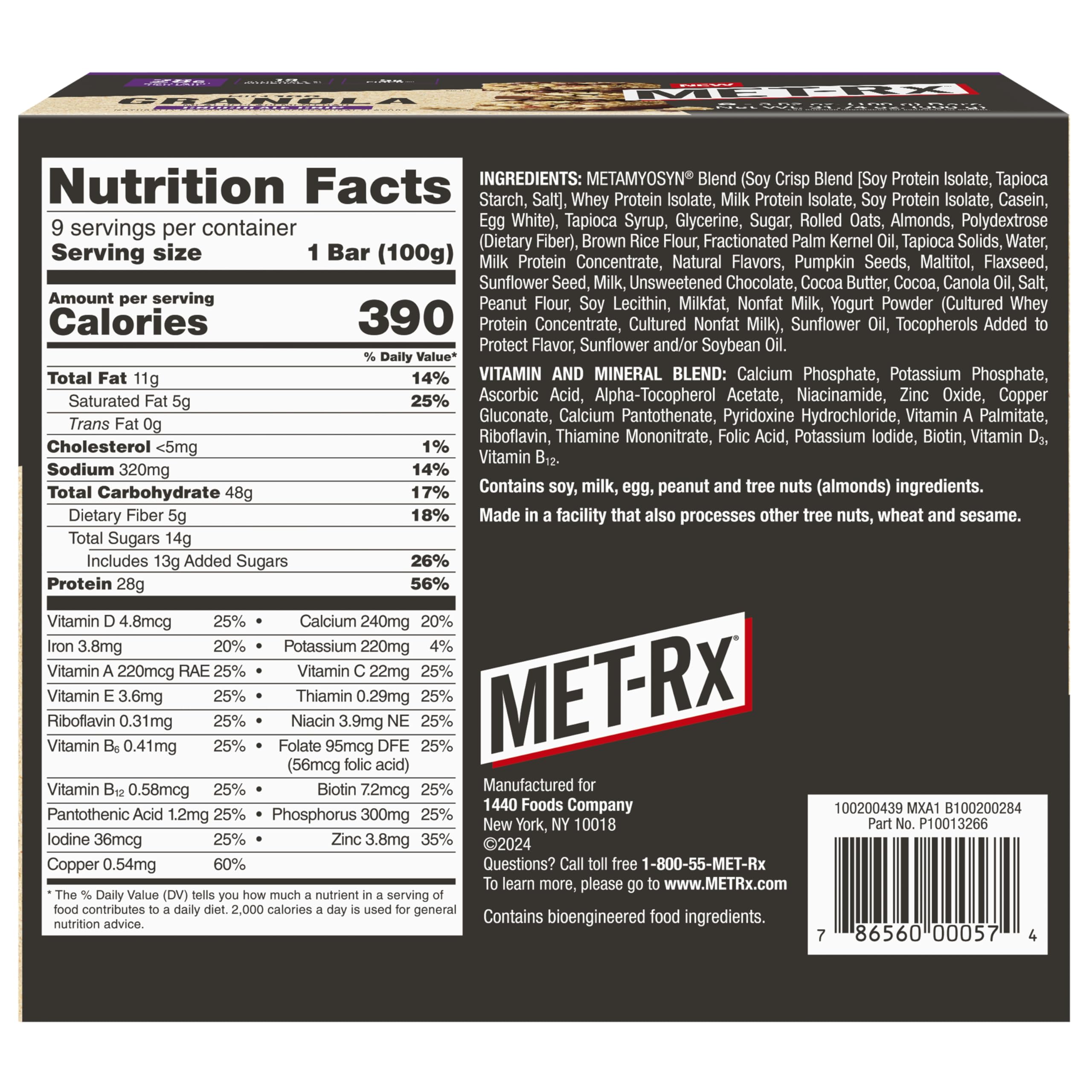 MET-Rx barra cortada para ver interior y aporte proteico