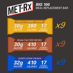 MET-Rx barra en mano para mostrar tamaño real y facilidad de transporte
