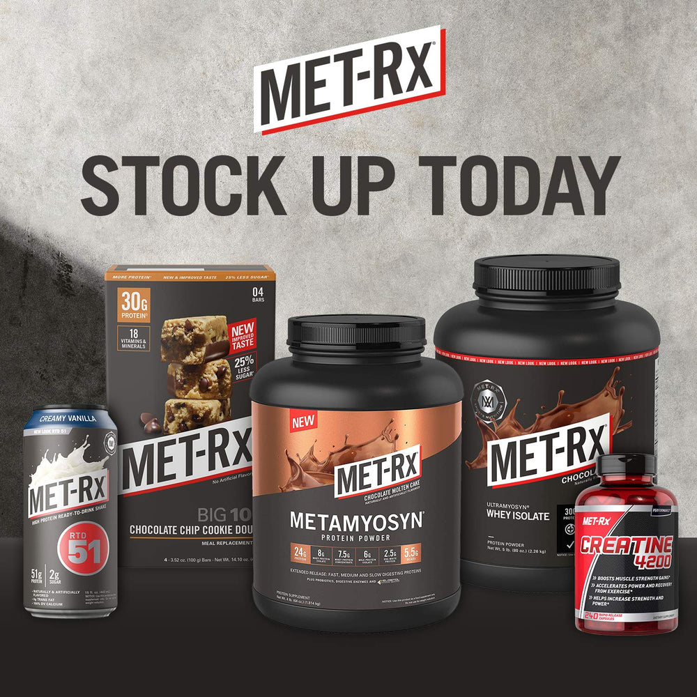 MET-Rx etiqueta nutricional enfocada para ver proteína y vitaminas