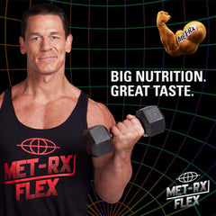 MET-Rx etiqueta con valores nutricionales y vitaminas destacadas