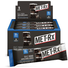 MET-Rx barrita frontal mostrando envoltorio y tamanho práctico
