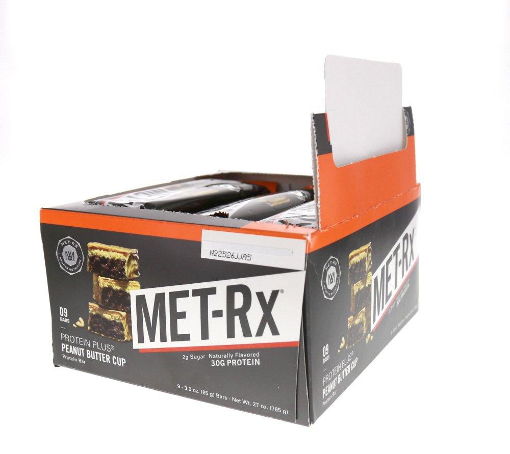 MET-Rx textura de la barra y capa cremosa de maní que aporta sabor y sensación saciante