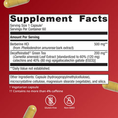 Etiqueta de Metagenics Berberine GT con ingredientes clave y beneficios visibles