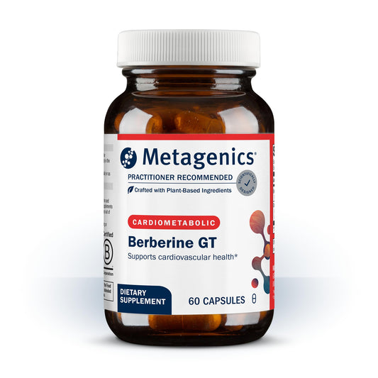 Metagenics Berberine GT frente del envase mostrando diseño y dosis, confianza profesional