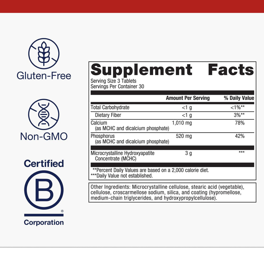 Metagenics Bone Builder etiqueta nutricional destacando calcio y fósforo