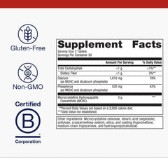 Metagenics Bone Builder etiqueta nutricional destacando calcio y fósforo