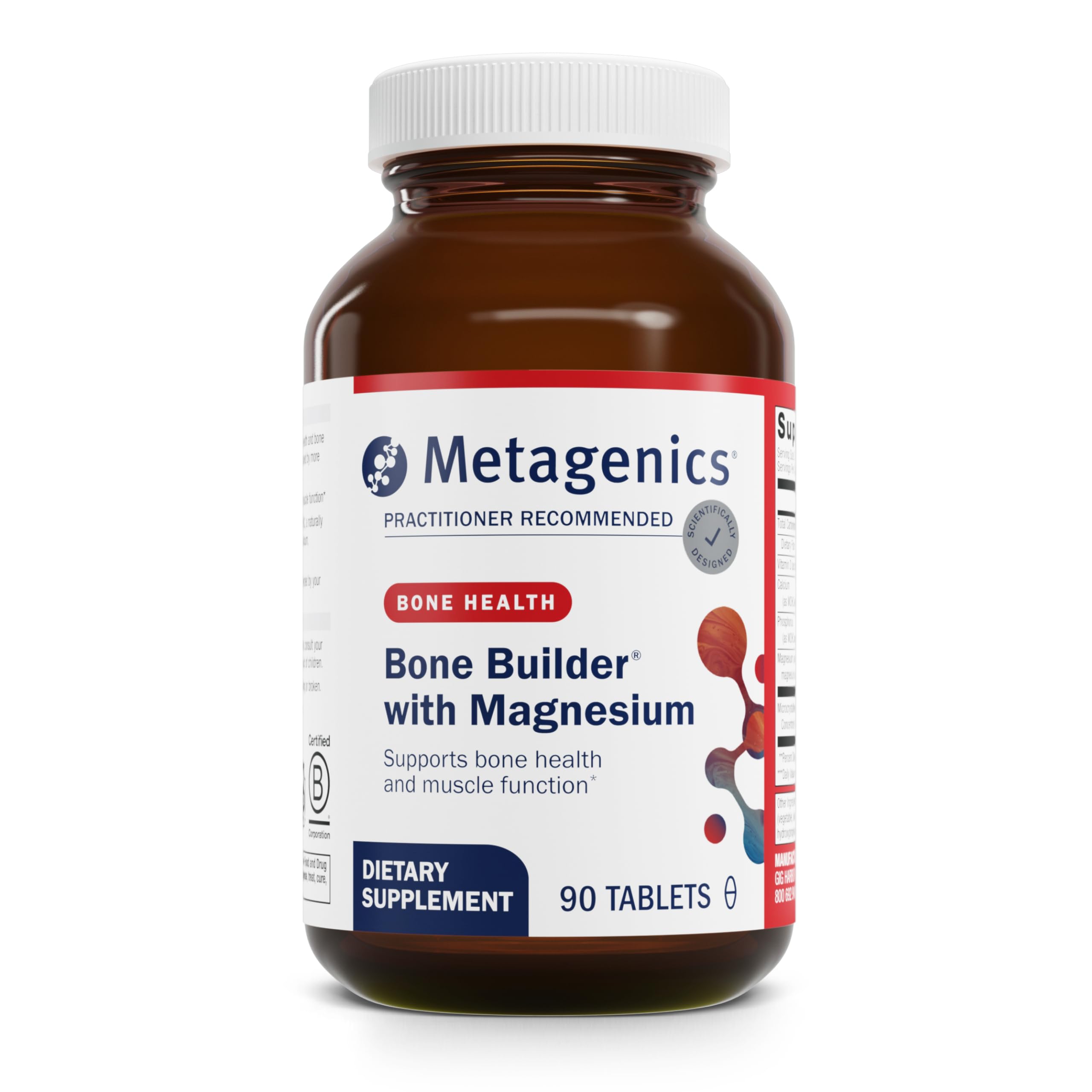 Envase Metagenics Bone Builder frontal mostrando presentación de 90 tabletas y beneficios