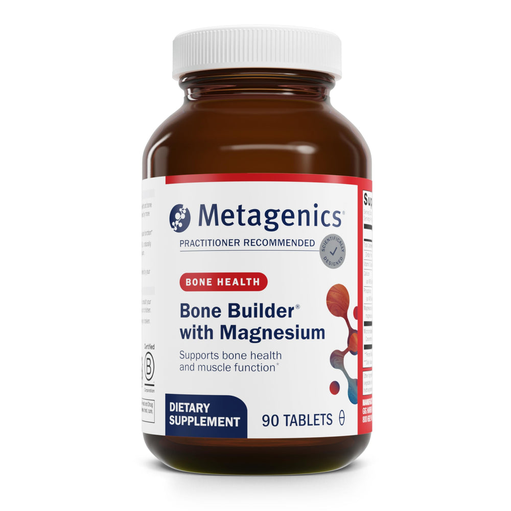 Envase Metagenics Bone Builder frontal mostrando presentación de 90 tabletas y beneficios