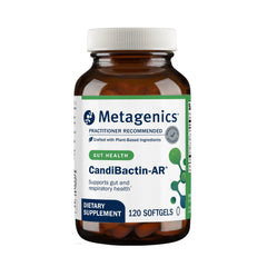 Metagenics CandiBactin-AR envase frontal mostrando información clara y confianza