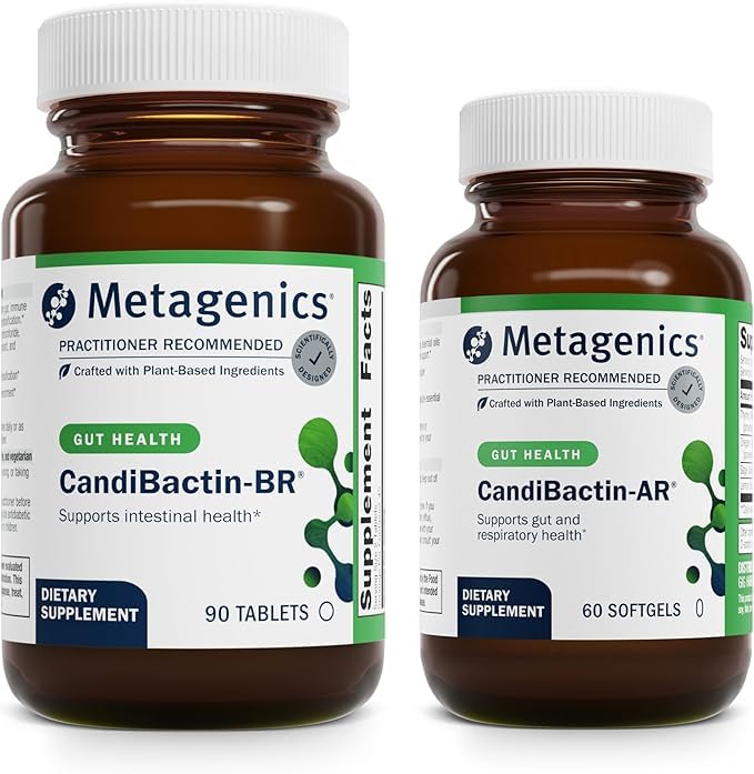 Metagenics CandiBactin pack frontal mostrando ambas presentaciones y claridad de producto