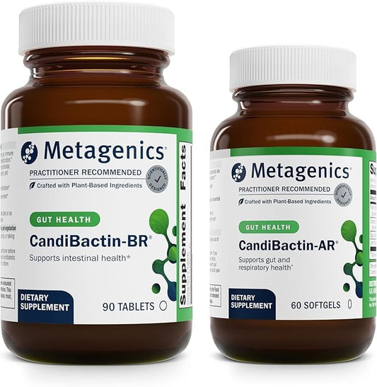 Metagenics CandiBactin pack frontal mostrando ambas presentaciones y claridad de producto