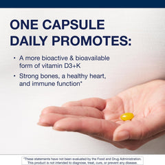 Cápsulas suaves Metagenics D3-K2, dosis diaria conveniente.