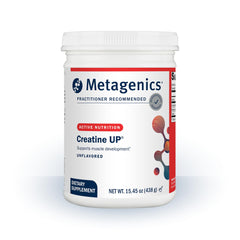 Metagenics Creatine UP envase frontal mostrando diseño y tamaño, confianza y calidad