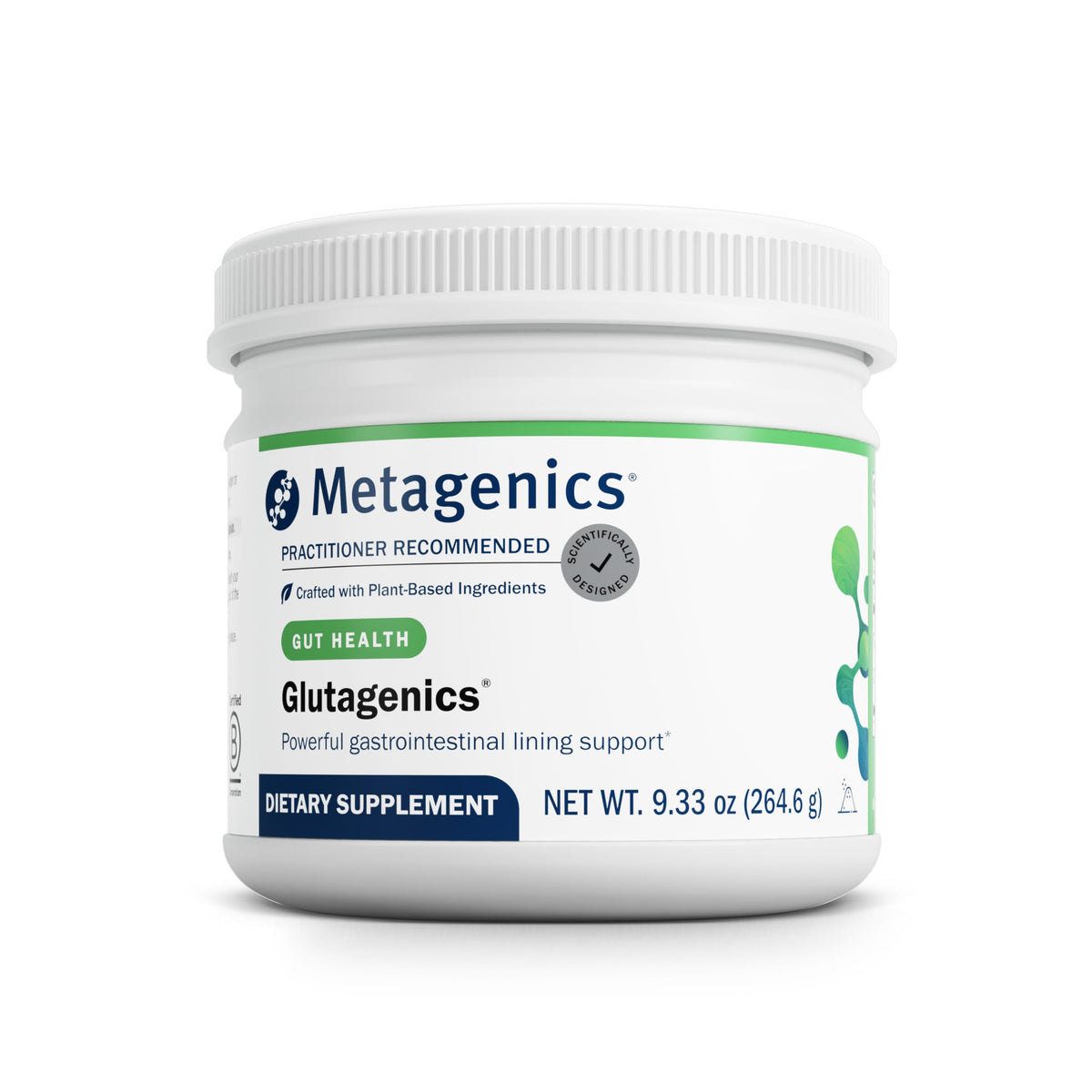 Metagenics Glutagenics envase frontal mostrando marca y formato en polvo para uso diario