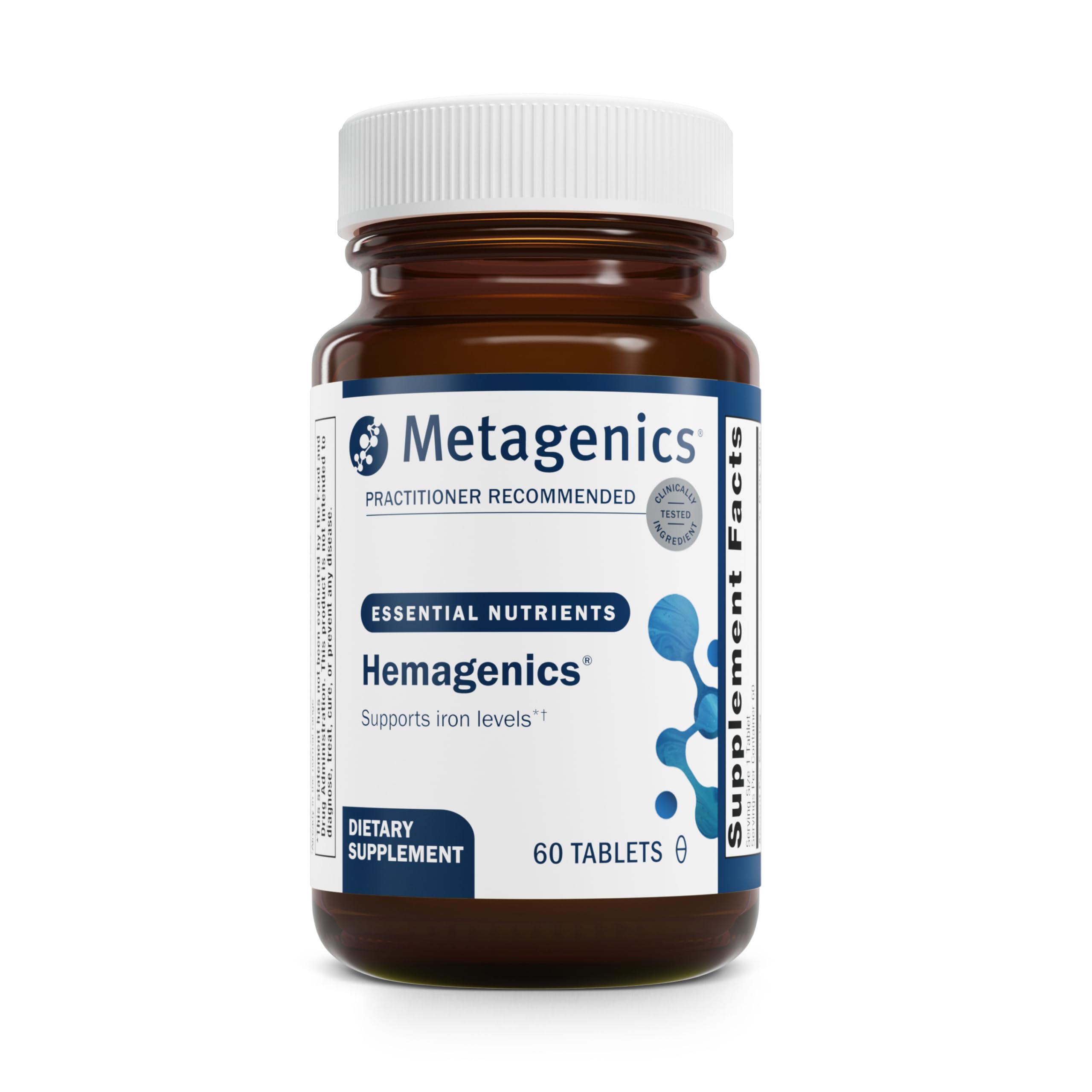 Metagenics Hemagenics frente del envase mostrando la marca y beneficio digestivo