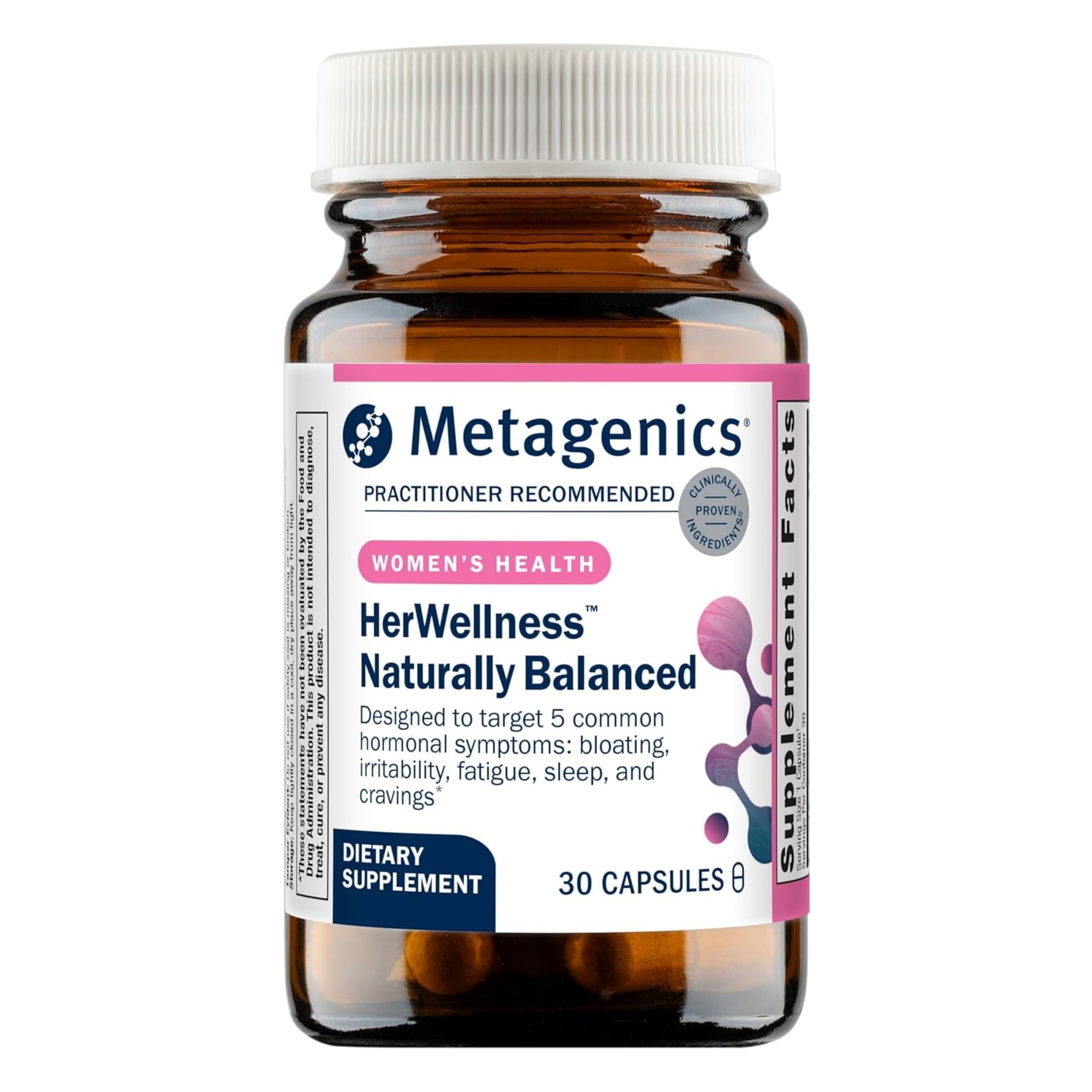Metagenics envase frontal mostrando HerWellness y beneficios visibles