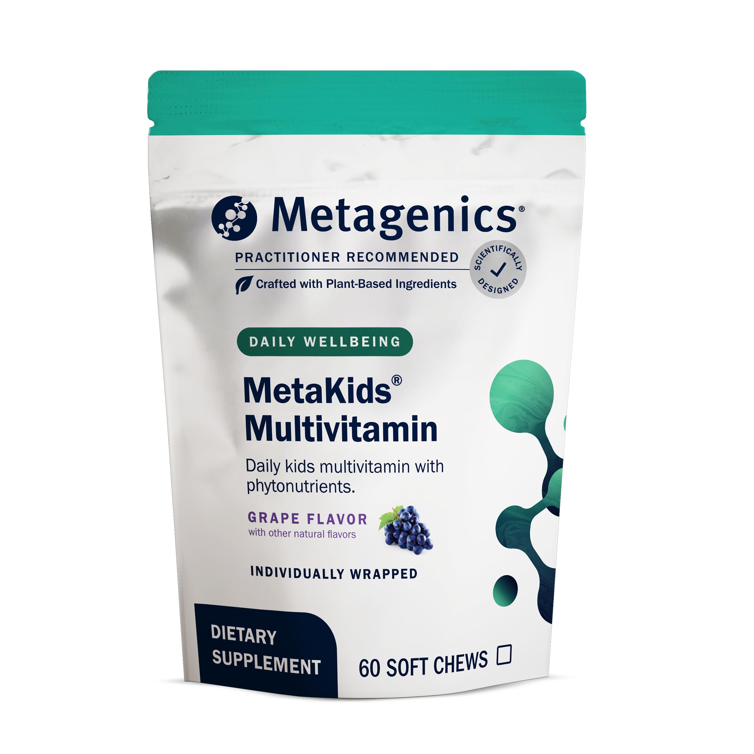 Metagenics MetaKids frente del envase mostrando diseño y beneficios