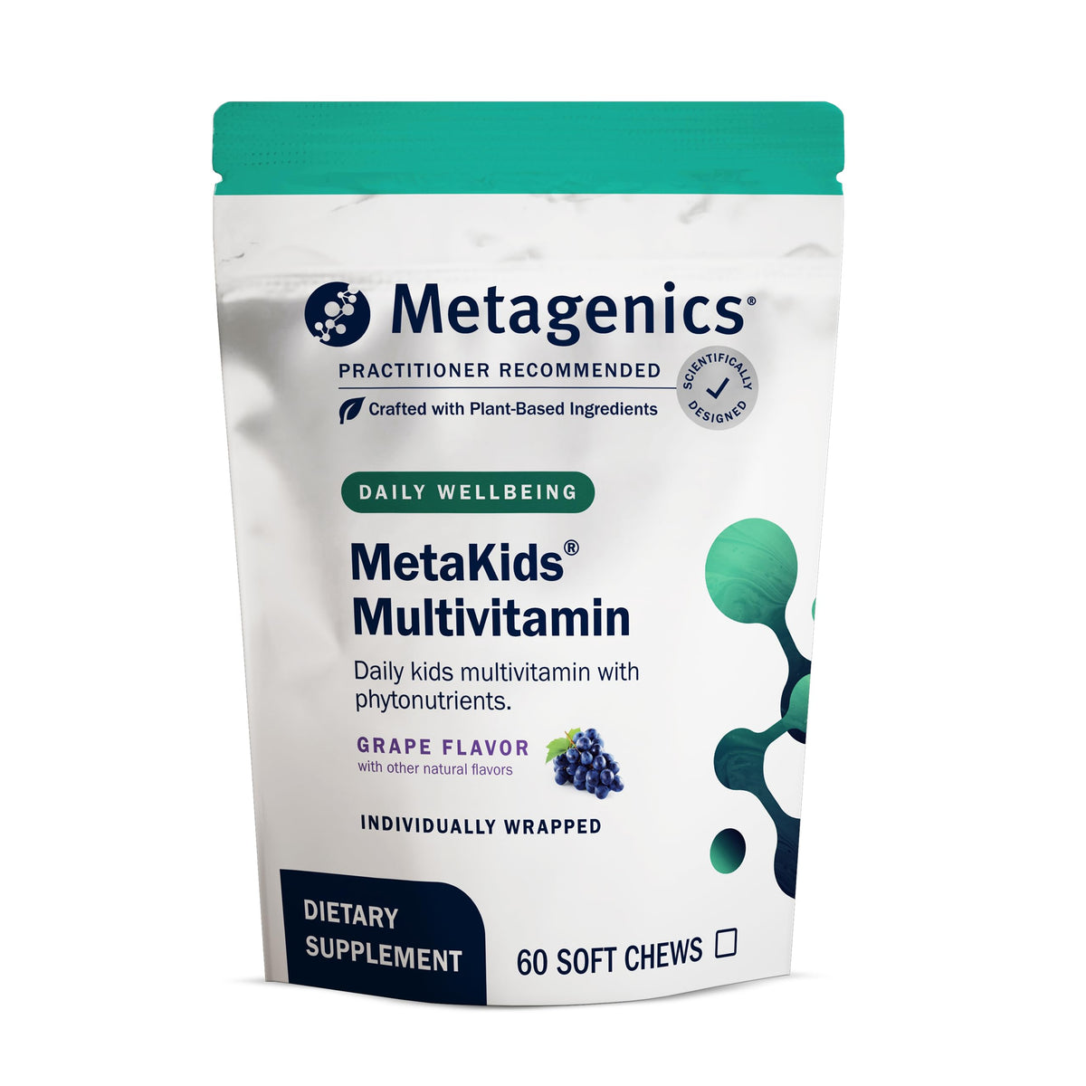 Metagenics MetaKids frente del envase mostrando diseño y beneficios