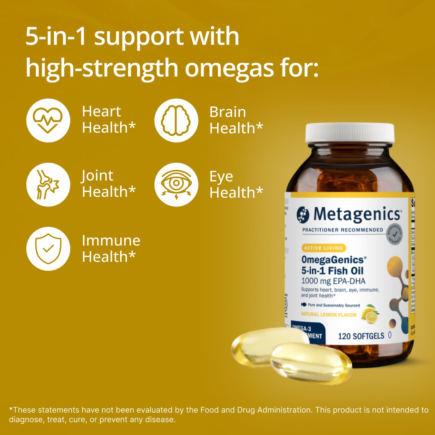 Metagenics gota de aceite omega‑3 que muestra textura y frescura beneficiosa