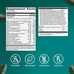 Metagenics PhytoMulti etiqueta nutricional que muestra vitaminas y minerales