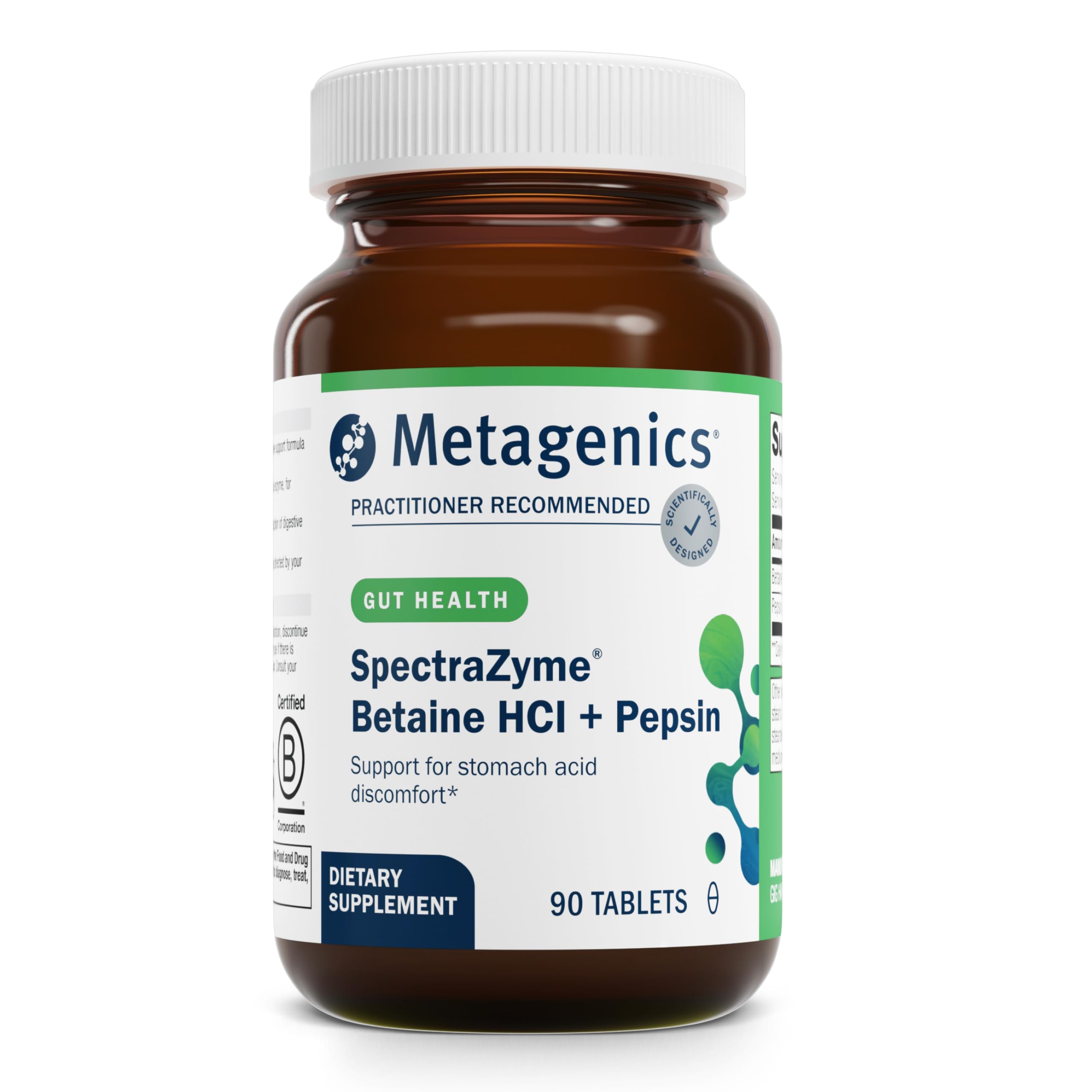 Metagenics SpectraZyme frente del envase mostrando la marca y beneficios
