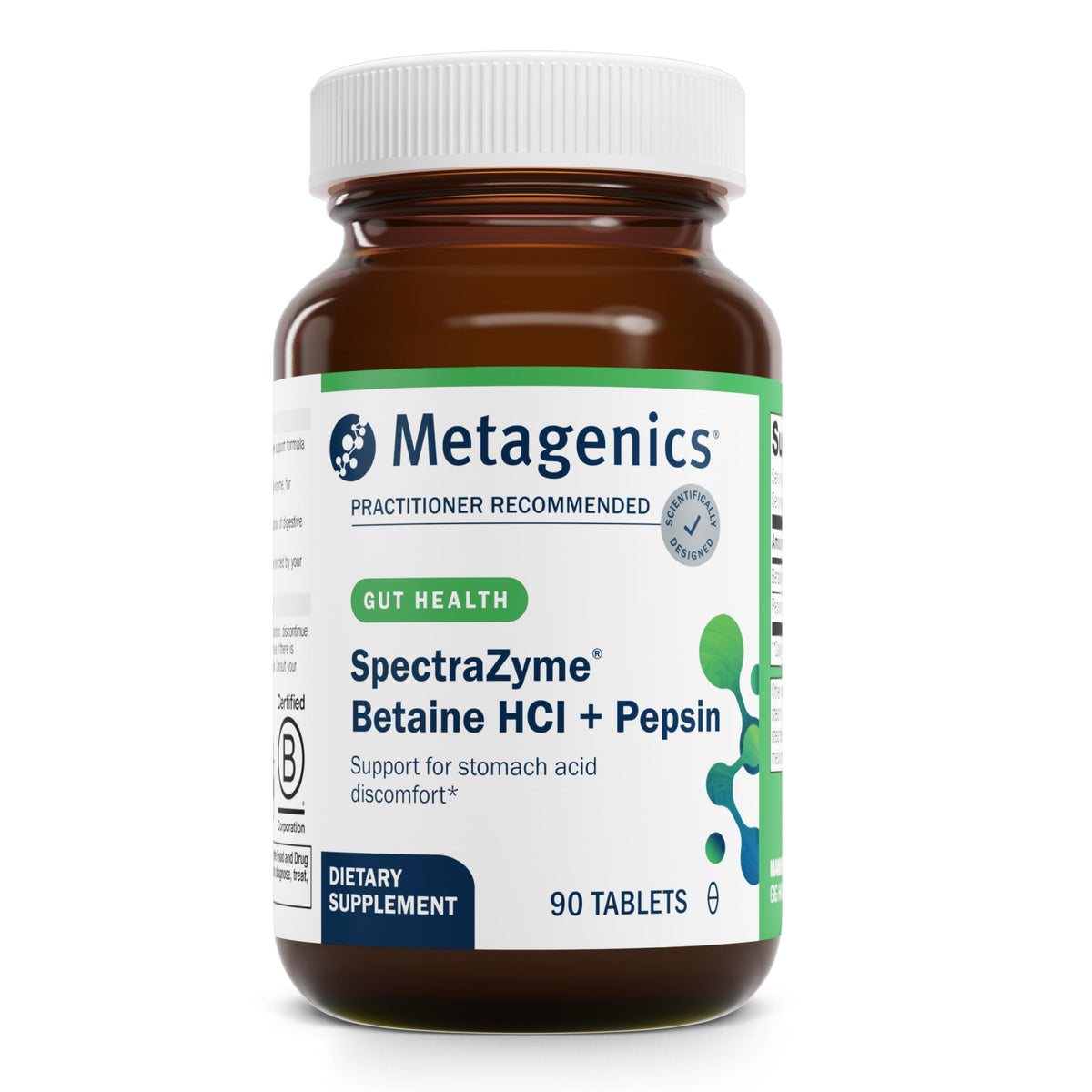 Metagenics SpectraZyme frente del envase mostrando la marca y beneficios